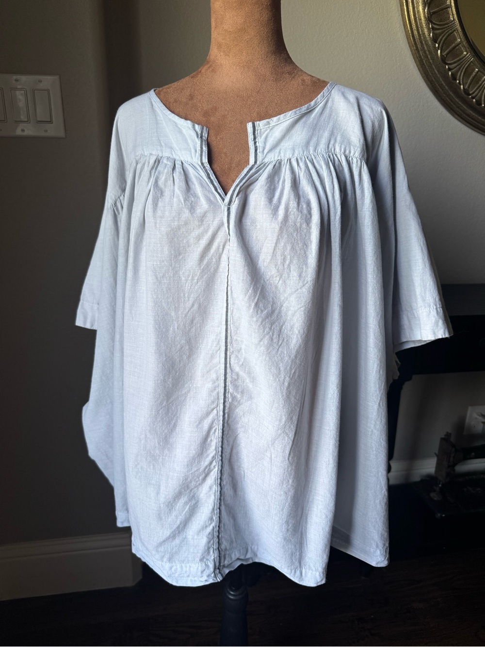 Pas de Calais Japan 100% Cotton Gauze Oversized Tunic Blouse Blue Gray 38